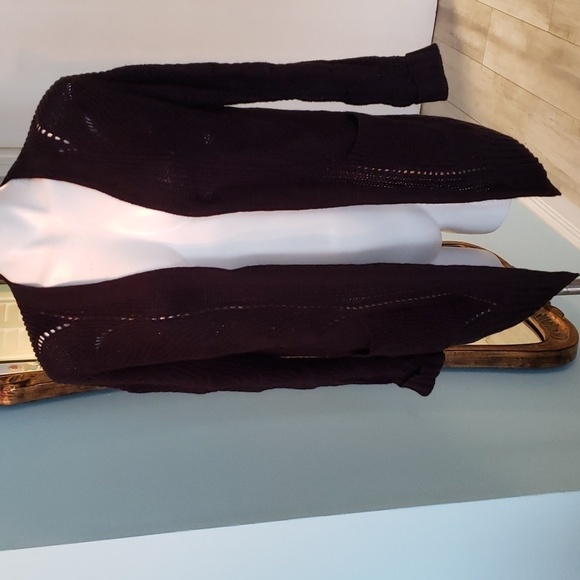 Pink Republic Sweaters - POINTELLE OPEN FRONT CARDIGAN WITH POCKETS Black
